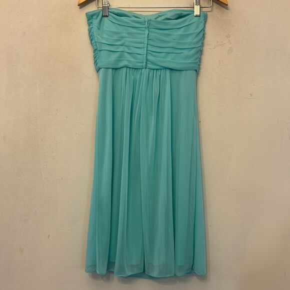 David’s Bridal Aqua Short Flowy Strapless Mesh Dress Size 4 New - Picture 6 of 8